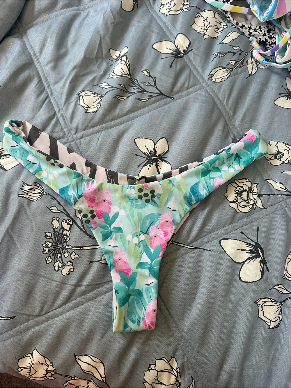 moana bikini Floral Pastel Green & Pink Reversible Thong Bikini Bottom
